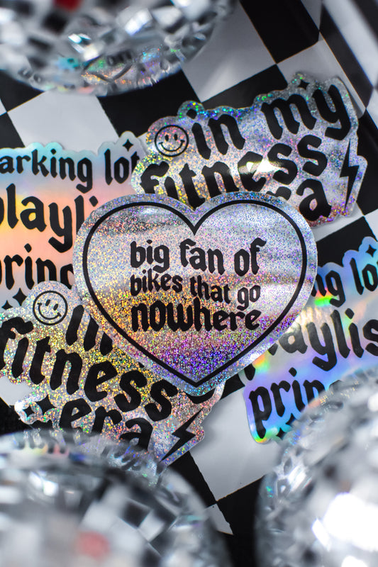 Large Big Fan of Bikes That Go Nowhere Glitter Heart Sticker